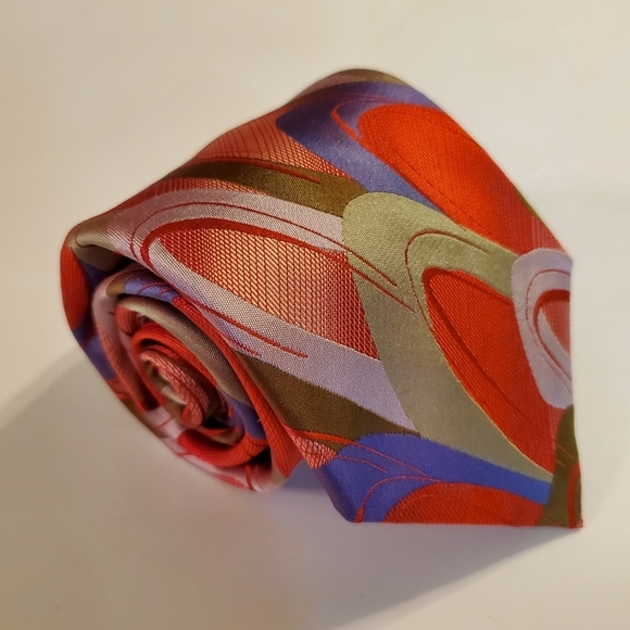 J. Garcia Necktie Red Geometric Pattern Silk Neck Tie 58x4" - Picture 1 of 5